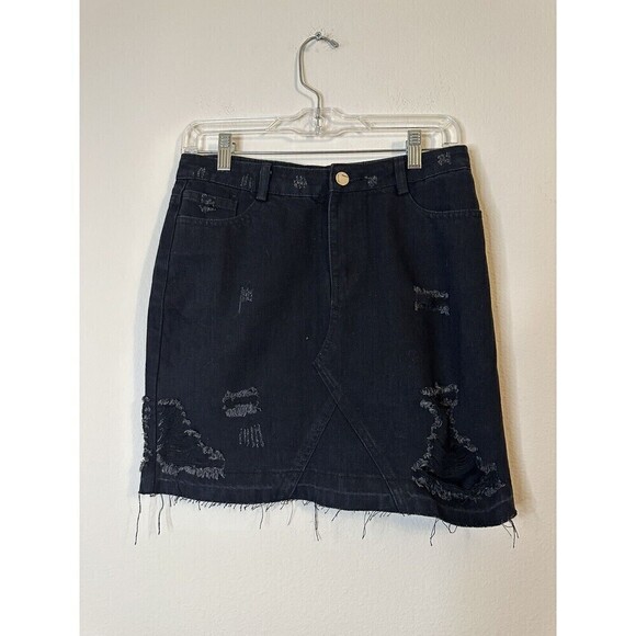 Nasty Gal Skirt Size M  Distressed is More Black Destroyed Raw Hem NWT - Picture 1 of 3
